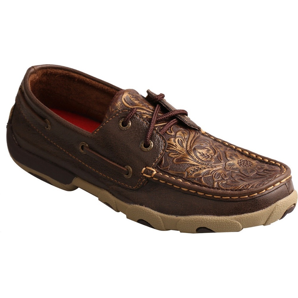 Twisted X Women’s Tooled Leather Western Boat Driving Mocs Shoes Size 8.5